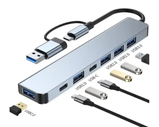 Adapter 8 u 2 E-Green USB 3.0/USB 3.1 tip C- USB 3.0 + 3 x USB 2.0 + 3.5mm audio + SD/TF + 1 x tip