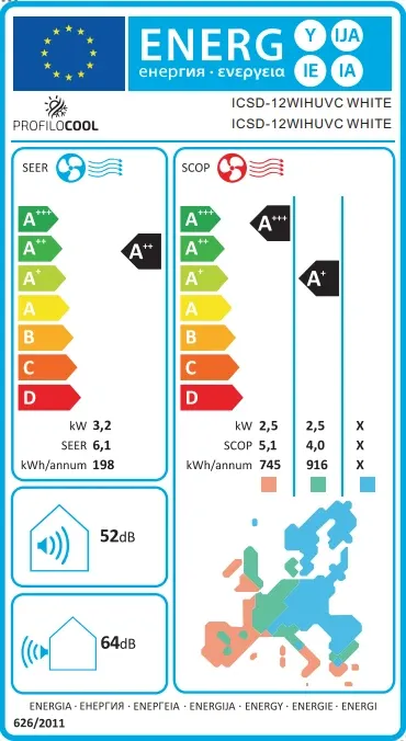 Klima uređaj PROFILOCOOL ICSD-12WIHUVC WHITE12000BTU A++ InverterWifi/GSJ/UVC/4D Slika 4