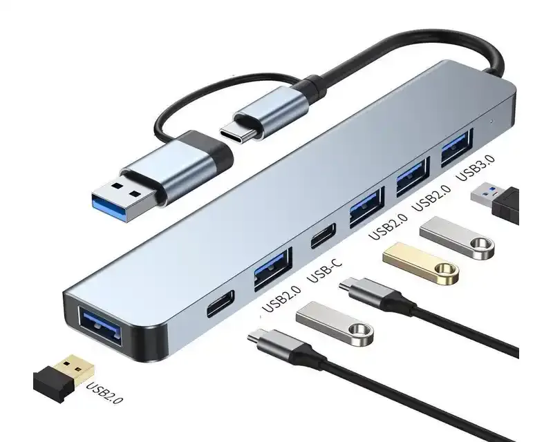 Adapter 8 u 2 E-Green USB 3.0/USB 3.1 tip C- USB 3.0 + 3 x USB 2.0 + 3.5mm audio + SD/TF + 1 x tip Glavna slika